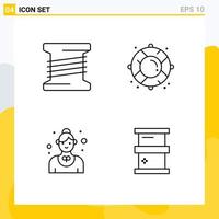 Pictogram Set of 4 Simple Filledline Flat Colors of bobbin restaurant buoy rescue waitress Editable Vector Design Elements