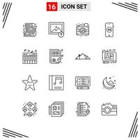 Set of 16 Modern UI Icons Symbols Signs for accuracy piano process music online Editable Vector Design Elements