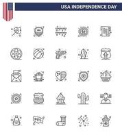 conjunto de 25 iconos del día de estados unidos símbolos americanos signos del día de la independencia para la insignia de recibo festival águila pájaro editable elementos de diseño vectorial del día de estados unidos vector