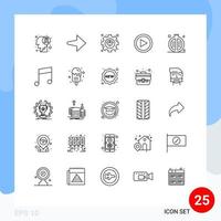 Set of 25 Modern UI Icons Symbols Signs for meal drinks performance cooking play Editable Vector Design Elements