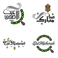 Eid Mubarak Handwritten Lettering Vector Pack of 4 Calligraphy with Stars Isolated On White Background for Your Design