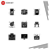 Modern Set of 9 Solid Glyphs and symbols such as settings notification mecca note copy Editable Vector Design Elements