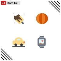 Pack of 4 creative Flat Icons of ice cream car fresh vegetable vehicles Editable Vector Design Elements