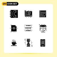 9 Universal Solid Glyph Signs Symbols of document web construction page business Editable Vector Design Elements