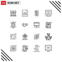 Universal Icon Symbols Group of 16 Modern Outlines of agreement internet location hand watch computer Editable Vector Design Elements