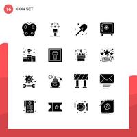 16 Universal Solid Glyphs Set for Web and Mobile Applications first position award digging journey money Editable Vector Design Elements