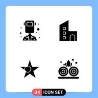 4 Solid Black Icon Pack Glyph Symbols for Mobile Apps isolated on white background 4 Icons Set vector