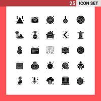 Set of 25 Commercial Solid Glyphs pack for connected lab time reaction chemical Editable Vector Design Elements