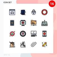 grupo de 16 líneas rellenas de color plano signos y símbolos para la interfaz de usuario elementos de diseño de vectores creativos editables de seguridad básica de miedo esencial