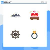 Pack of 4 creative Flat Icons of hill beach mountain love steering Editable Vector Design Elements