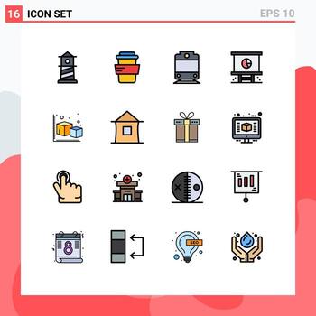 Pack of 16 creative Flat Color Filled Lines of building modeling business cube presentation Editable Creative Vector Design Elements