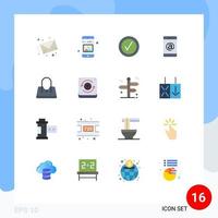 Pack of 16 Modern Flat Colors Signs and Symbols for Web Print Media such as purse bag picture cell mobile Editable Pack of Creative Vector Design Elements