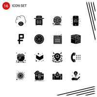 16 User Interface Solid Glyph Pack of modern Signs and Symbols of dinner rubble worldwide money cake Editable Vector Design Elements