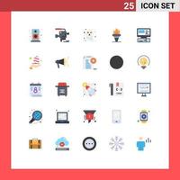 25 Universal Flat Color Signs Symbols of monitor olympic face holding games Editable Vector Design Elements