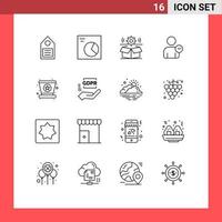 Pack of 16 creative Outlines of carnival time box user setting Editable Vector Design Elements