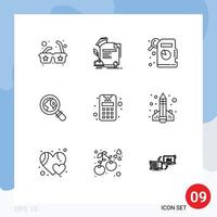 paquete de iconos vectoriales de stock de 9 signos y símbolos de línea para la máquina educativa estadísticas descriptivas lupa de crédito elementos de diseño vectorial editables vector