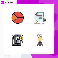 Group of 4 Modern Filledline Flat Colors Set for business agreement graphical degree accounting Editable Vector Design Elements