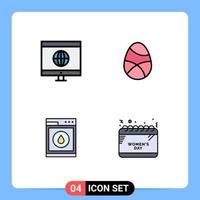 Pictogram Set of 4 Simple Filledline Flat Colors of computer machine celebration egg robbot Editable Vector Design Elements