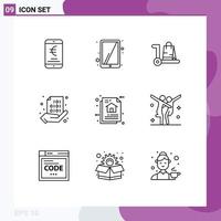 Set of 9 Modern UI Icons Symbols Signs for coding share bag binary cart Editable Vector Design Elements