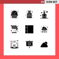 Set of 9 Modern UI Icons Symbols Signs for data layout green grid game Editable Vector Design Elements