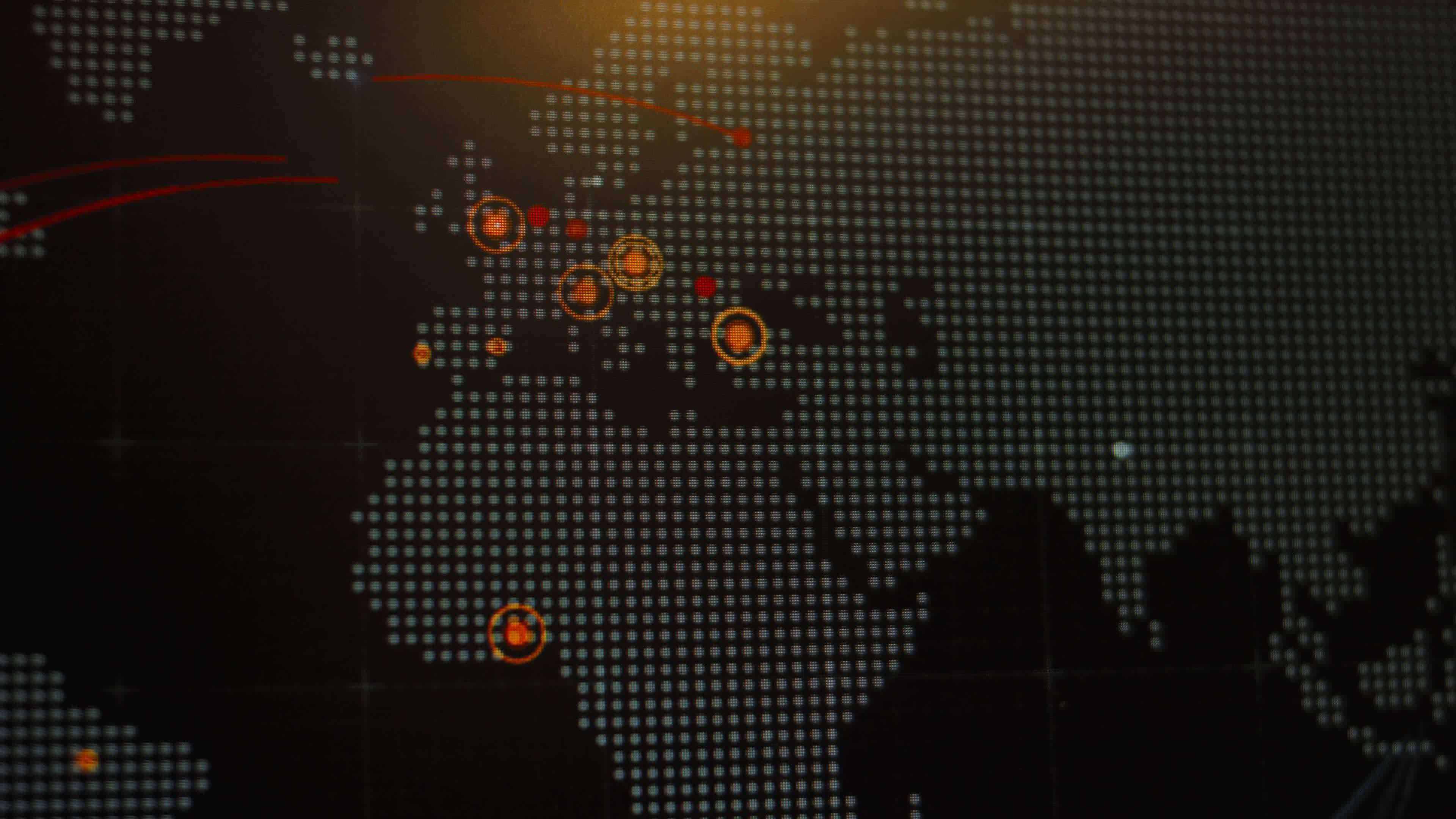 World map with different targets for cyber attack. Hacking and