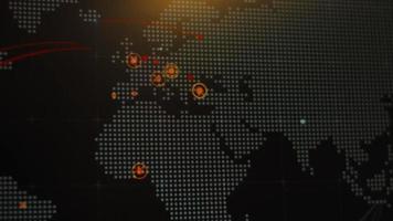 Weltkarte mit verschiedenen Zielen für Cyberangriffe. hacking- und technologiekonzept. Makroaufnahmen mit Monitorpixeln video