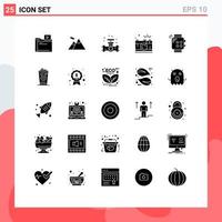 Pictogram Set of 25 Simple Solid Glyphs of watch capture mechanical picture photography Editable Vector Design Elements