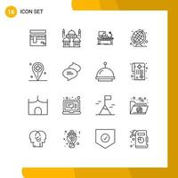 Modern Set of 16 Outlines and symbols such as education office moon lamp computer Editable Vector Design Elements