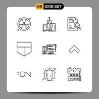 Group of 9 Modern Outlines Set for desktop shield monarchy protect search Editable Vector Design Elements