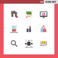 User Interface Pack of 9 Basic Flat Colors of invoice document money data screen heart Editable Vector Design Elements