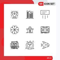 9 User Interface Outline Pack of modern Signs and Symbols of shopping add to cart conditioner cart snowflake Editable Vector Design Elements