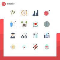 Pictogram Set of 16 Simple Flat Colors of job employee analytics trophy collection Editable Pack of Creative Vector Design Elements