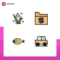 User Interface Pack of 4 Basic Filledline Flat Colors of grass food spring science eat Editable Vector Design Elements