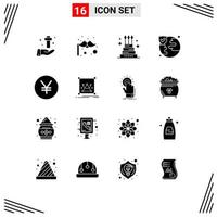 Modern Set of 16 Solid Glyphs Pictograph of coins protection cake insurance holiday Editable Vector Design Elements