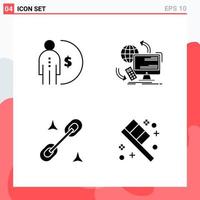 Collection of 4 Vector Icons in solid style Modern Glyph Symbols for Web and Mobile Solid Icon Sign Isolated on White Background 4 Icons