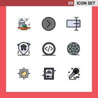 Modern Set of 9 Filledline Flat Colors Pictograph of development code cursor real estate home Editable Vector Design Elements