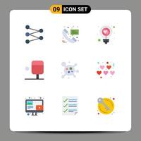 Universal Icon Symbols Group of 9 Modern Flat Colors of hearts molecule energy atom ping pong Editable Vector Design Elements