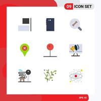 Pictogram Set of 9 Simple Flat Colors of media player pin search map pin Editable Vector Design Elements