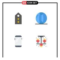 Editable Vector Line Pack of 4 Simple Flat Icons of military summer tag beach smart phone Editable Vector Design Elements