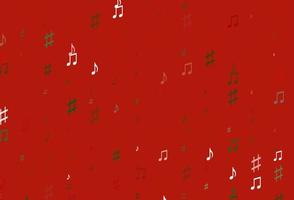 Light Green, Red vector background with music symbols.