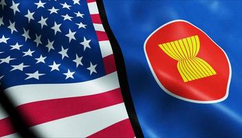 3D Waving United States of America and Asean Merged Flag Closeup View photo