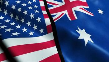 3D Waving United States of America and Australia Merged Flag Closeup View photo