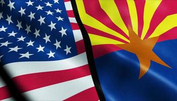 3D Waving United States of America and Arizona Merged Flag Closeup View photo