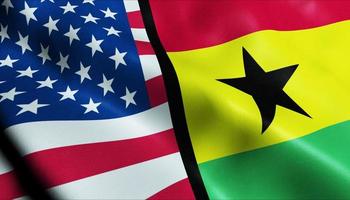 3D Waving United States of America and Ghana Merged Flag Closeup View photo