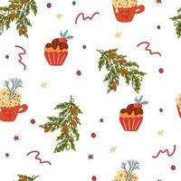 Christmas elements seamless pattern. Winter Background, kids wallpaper for fabric, textile, clothes, paper, fabric, scrapbooking, planner. New Years traditional holidays symbol. Vector illustration