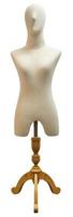 Upper body female mannequin unclothed on wooden tripod isolated on white background with clipping path photo