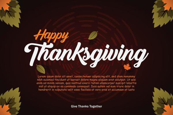 Happy Thanksgiving banner with autumn leaves background. Hand drawn text lettering for Thanksgiving Day