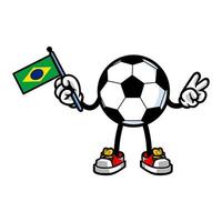 football soccer mascot holding brazil flag vector