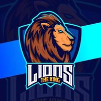 diseño de esport de mascota de cabeza de león para jugador y logotipo deportivo vector
