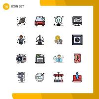 Mobile Interface Flat Color Filled Line Set of 16 Pictograms of agriculture beat bulb server idea Editable Creative Vector Design Elements